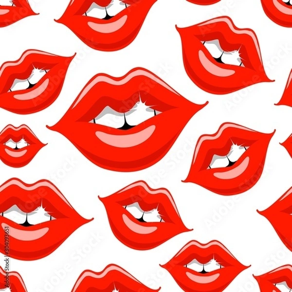 Fototapeta Glamorous seamless pattern with red female mouths.