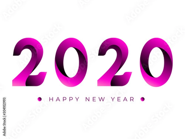 Fototapeta Happy new year 2020 vector template, with gradient color. Isolated on white background.