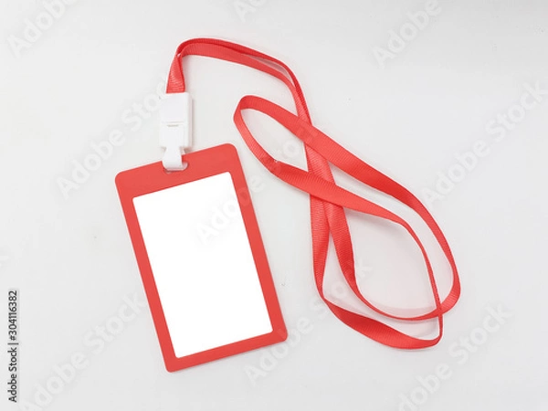 Fototapeta Red Colorful Modern Elegant Working Employee ID Identification Hanging Tag for Business Office Appliances Environment in White Isolated Background