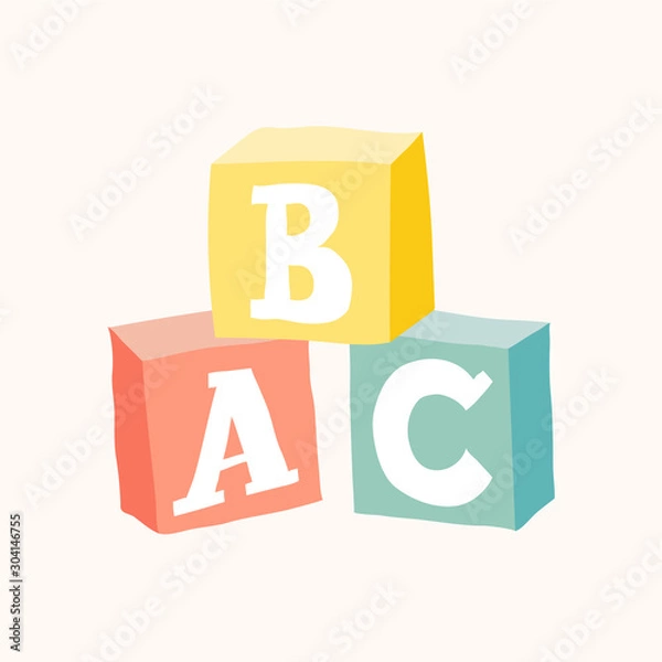 Obraz Wooden alphabet cubes with A,B,C letters. Isolated vector eps 10 illustration on white background.