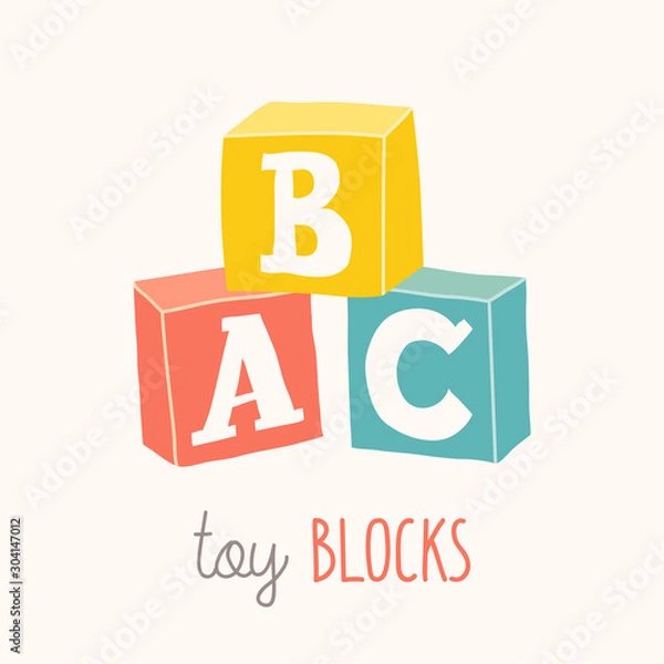 Obraz Colorful alphabet cubes with A,B,C letters. Isolated vector eps 10 illustration on white background.