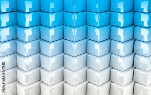 Fototapeta Abstract image background of cubes blocks and rectangles.3d illustration..Blue squares wall surface