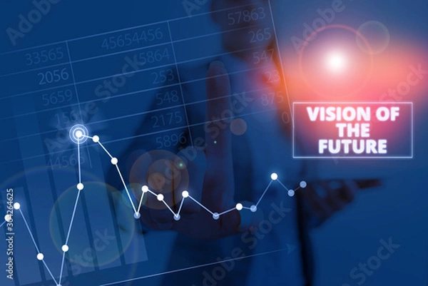 Fototapeta Writing note showing Vision Of The Future. Business concept for Seeing something Ahead a Clear Guide of Action