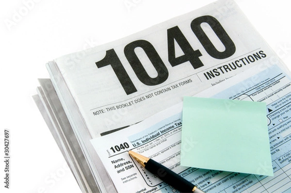 Fototapeta Tax instructions, form and sticker.