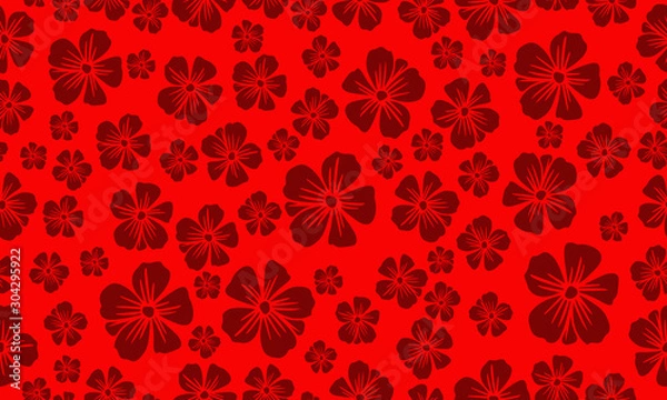 Obraz Cute floral pattern background, plant drawing dark red flower.