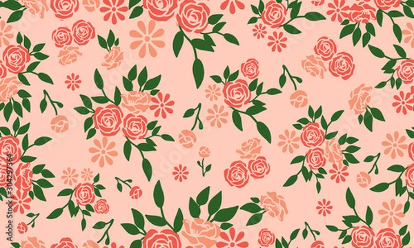 Obraz Wallpaper seamless floral pattern on peach background.