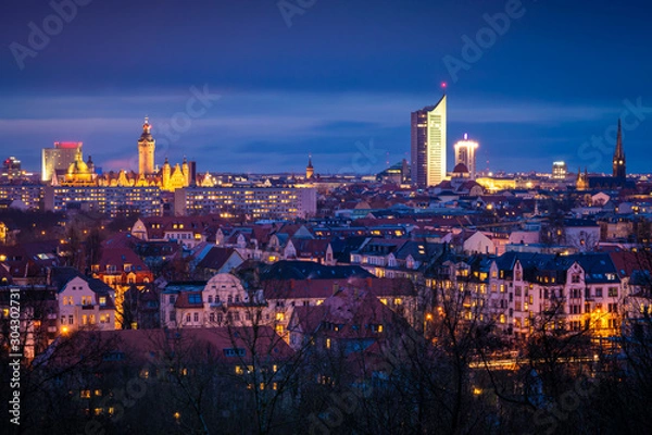 Obraz Die Stadt Leipzig an einem Abend im Winter