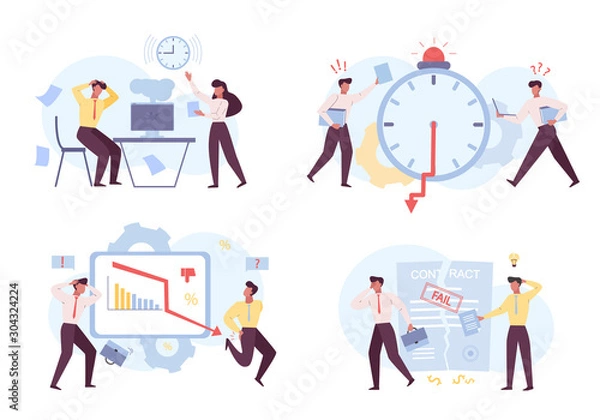 Fototapeta Failures at job flat vector color illustrations set