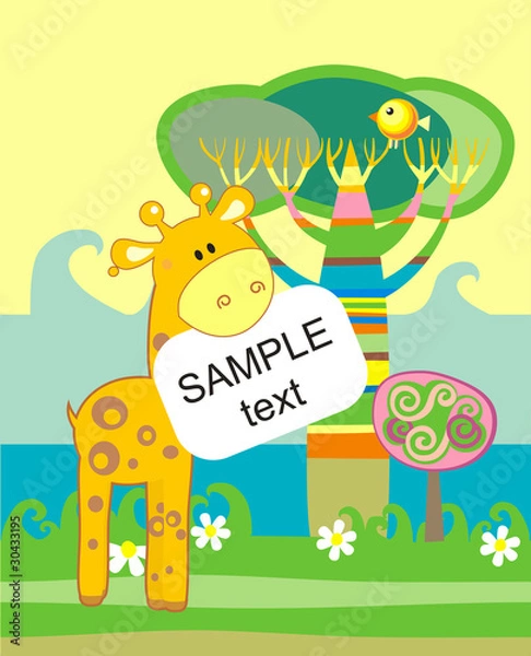 Obraz Baby arrival announcement card with giraffe