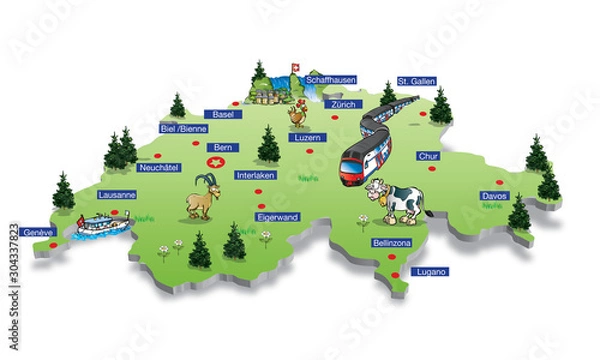 Obraz switzerland map with main cities