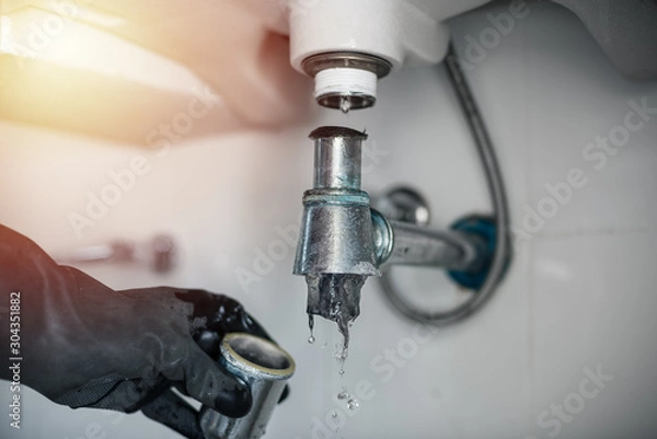 Fototapeta clogged and leaky sink sewer