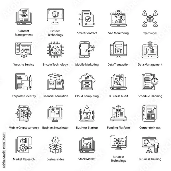 Fototapeta Finance Technology Line Icons Pack 
