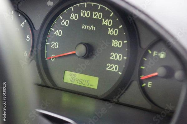 Fototapeta speedometer, fuel gauge, odometer with the actual mileage on the dashboard