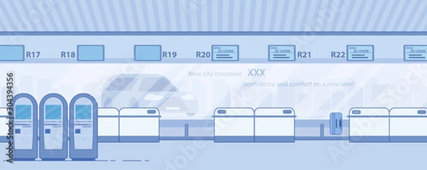 Fototapeta Modern Airport Terminal Corridor Flat Vector
