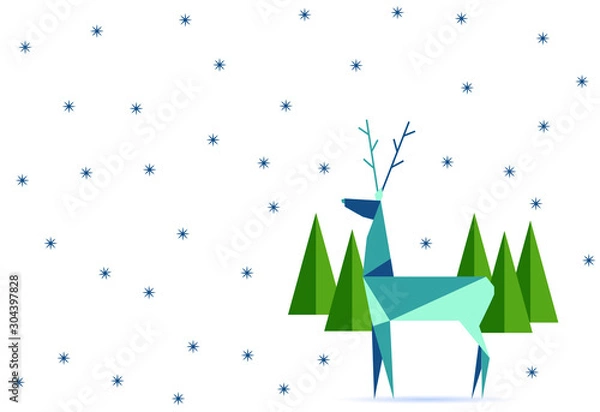 Obraz Reindeer, winter, polygon vector illustration. Christmas poster, greeting card