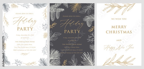Fototapeta Holiday party invitation. Christmas Greeting Card. Hand drawn vector