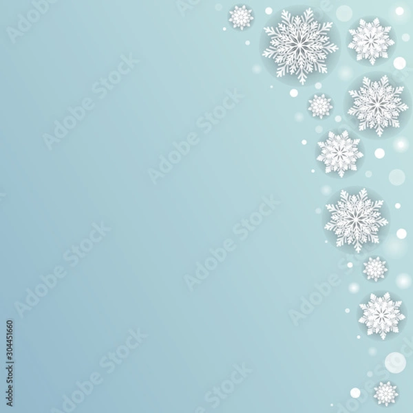 Obraz Snowfall background with white dots and 3d snowflakes