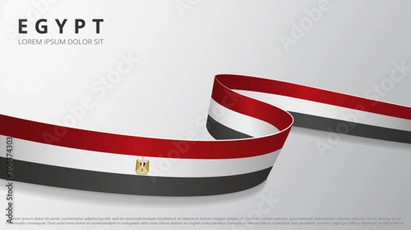 Obraz Flag of Egypt. Realistic wavy ribbon with Egyptian flag colors. Graphic and web design template. National symbol. Independence day poster. Abstract background. Vector illustration.