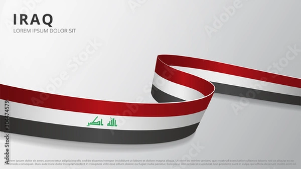 Obraz Flag of Iraq. Realistic wavy ribbon with Iraqi flag colors. Graphic and web design template. National symbol. Independence day poster. Abstract background. Vector illustration.
