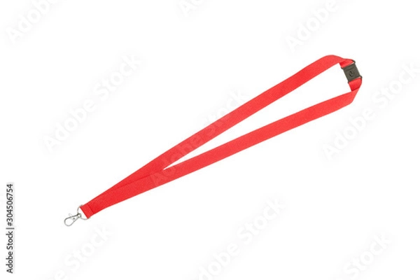 Fototapeta red key chain on a white background