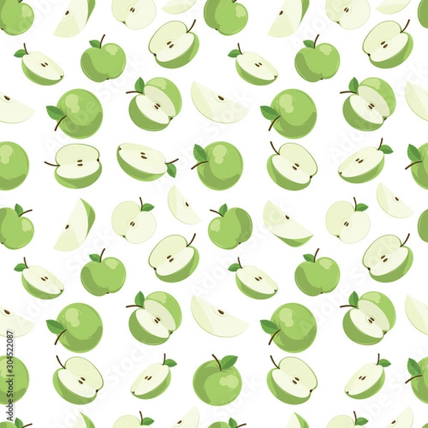 Fototapeta Seamless pattern with illustration of green apples and transparent background