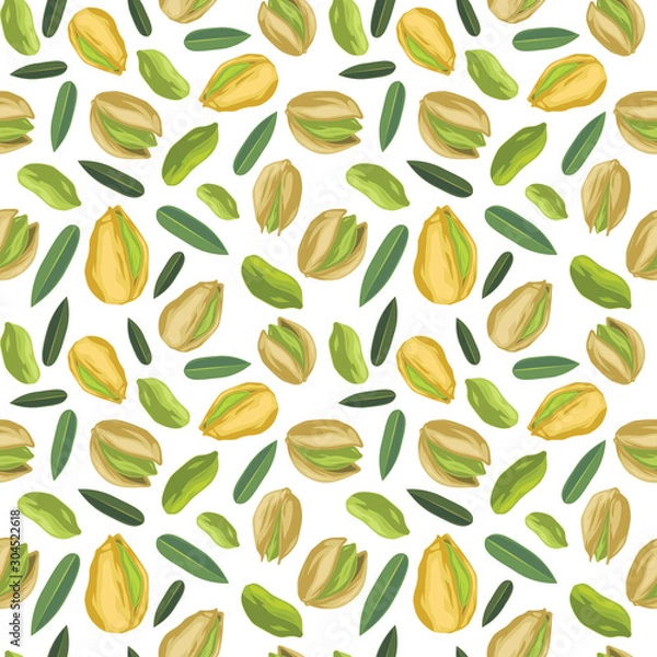 Fototapeta Seamless pattern with illustration of pistachios and transparent background