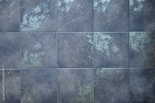 Fototapeta 緑青色のタイル壁