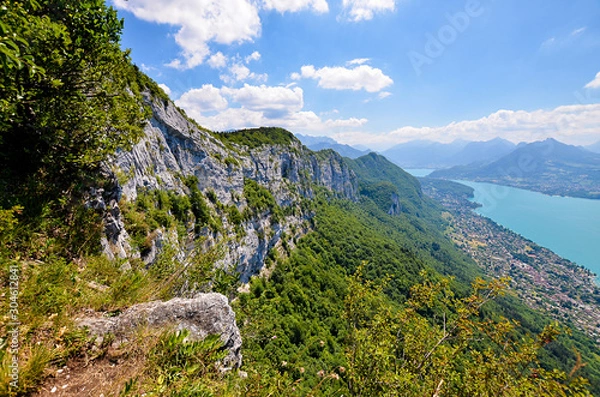 Obraz A panoramic view on the Lake Annecy from mont Veyrier to mont Baron hiking track, France
