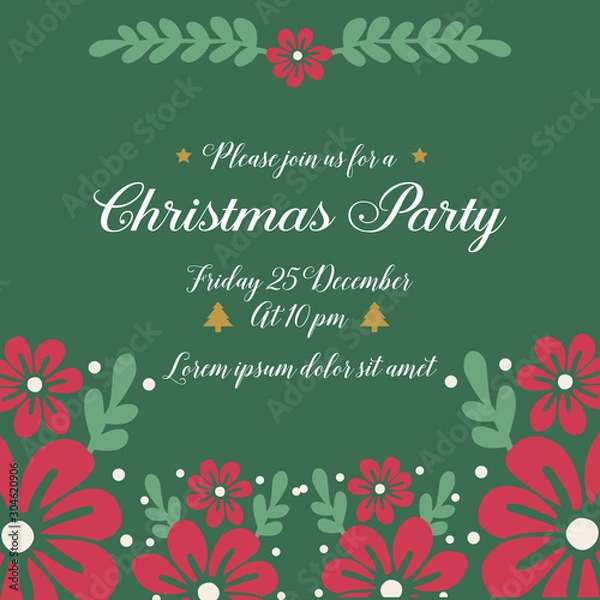 Fototapeta Card ornament of christmas party, with beautiful decorative of red flower frame. Vector