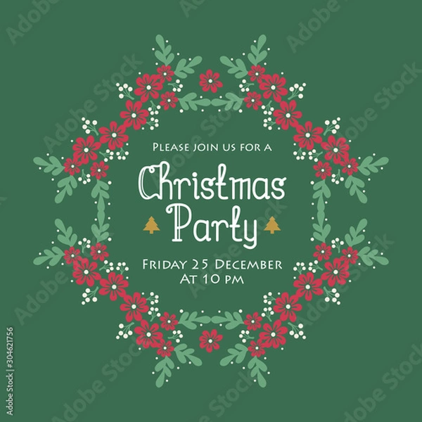 Fototapeta Text decoration of christmas party, with seamless leaf flower frame element. Vector