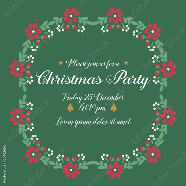 Fototapeta Greeting card or poster for christmas party, with beauty drawing red flower frame. Vector