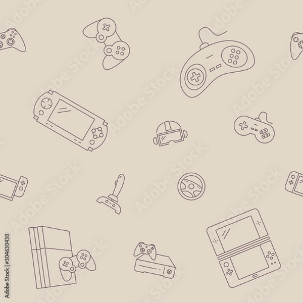 Obraz Gamepad and Game console background - Vector seamless pattern of joysticks and cyber sport graphic design