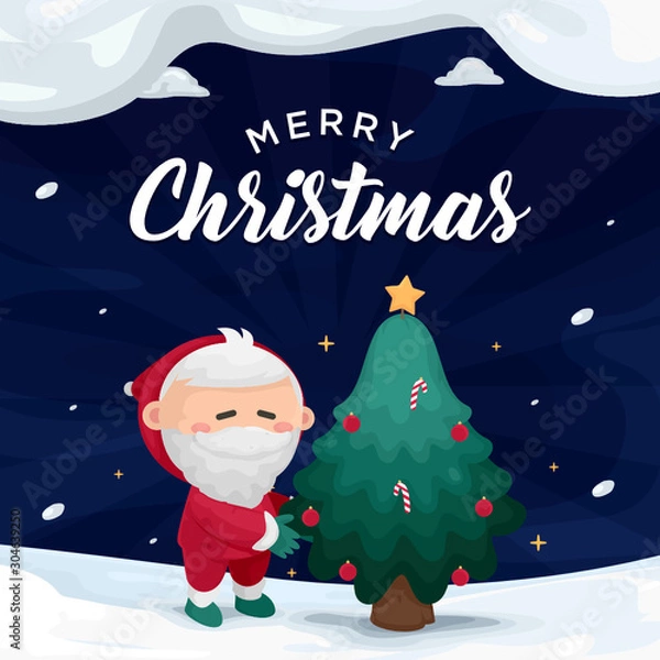 Obraz Christmas Santa Cartoon Illustration Background - Vector