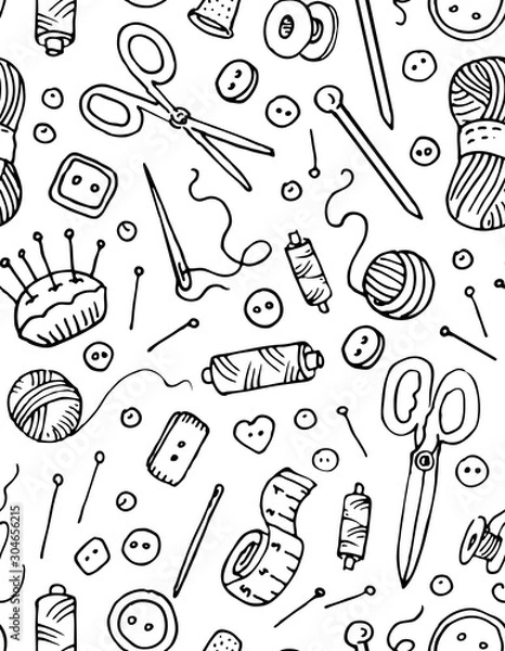 Fototapeta Seamless pattern with sewing icons