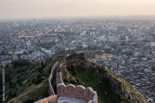 Obraz Sunset over Jaipur seen from the old castle (India)