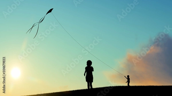 Fototapeta Children at sunset 3D Rendering