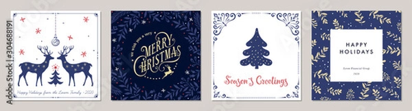 Obraz Ozdobne Wesołych Świąt Bożego Narodzenia. Trendy Square Winter Holidays Szablony sztuki.