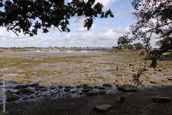 Fototapeta View of Langstone Harbour and Bridge, Hayling Island, England
