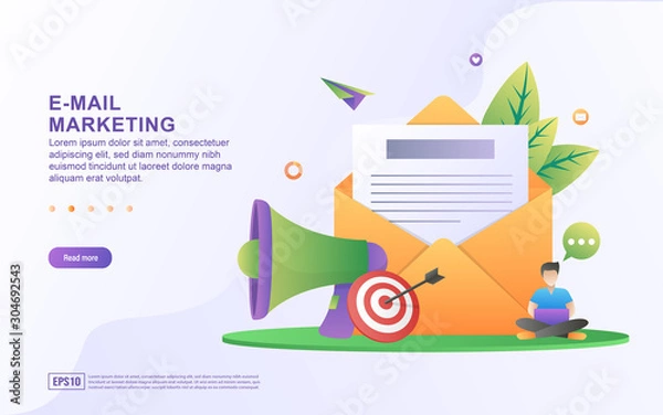 Fototapeta Vector illustration of email marketing & message concept with "email" send message and message notification sign. Suitable for web landing page, marketing material, mobile app, web banner.