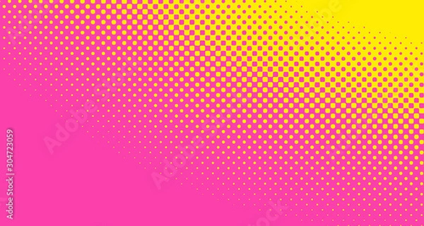 Obraz Pink halftone pop art background abstract vector comics style blank layout template with clouds beams and isolated dots pattern. For sale banner for your designe 1960s. with copy space eps10