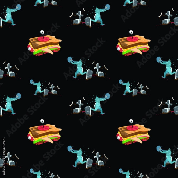 Fototapeta Deadly pattern for Halloween vector illustration. Comic cartoon fun and cute drawing.