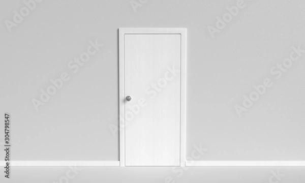 Obraz White closed door on white background.