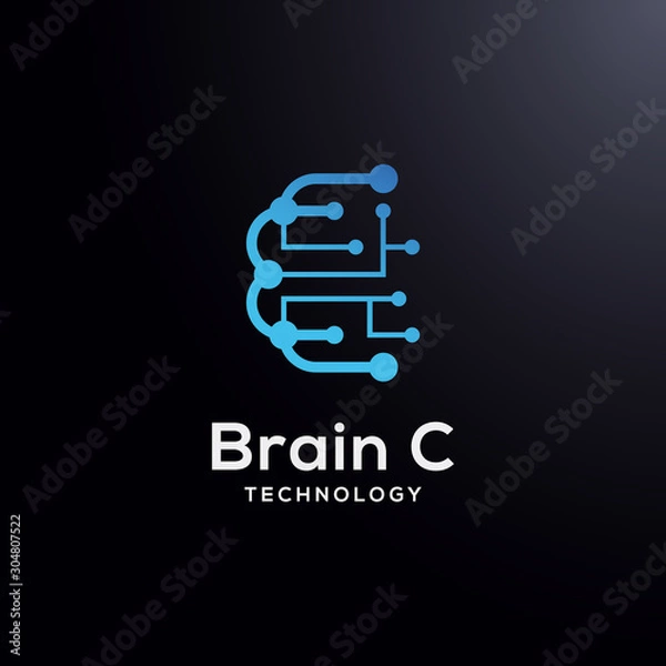 Fototapeta Brain technology letter C logo vector, Brain Artificial intelligence letter C logo type, icon vector, smart tech logo vector