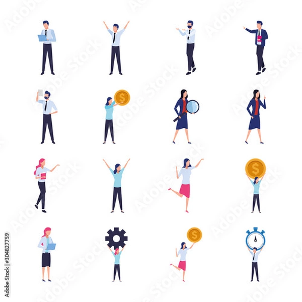 Fototapeta avatar business people doing actions icons set