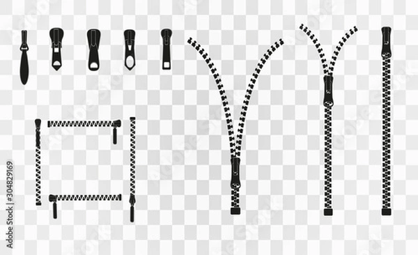 Fototapeta Vector illustration. Zippered lock and unlock. Zipper buttoned. Closed and open zipper. Set	