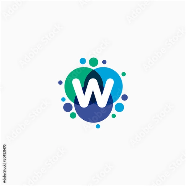 Obraz initial letter W with dot abstract logo designs. molecule Logo design , Lab Logo Design Element , Design Vector with Dots concept. - VECTOR