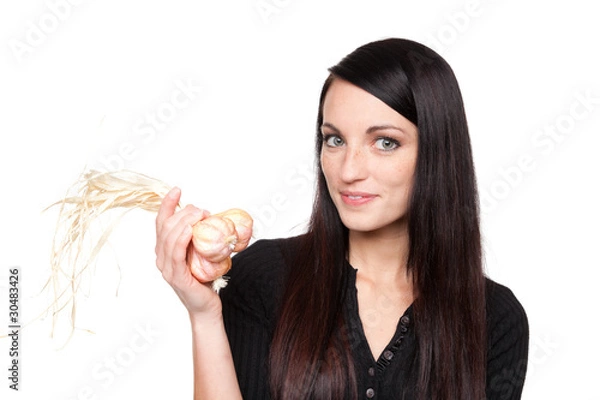 Obraz Produce - vegetables woman with garlic