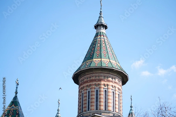 Fototapeta Orthodox Cathedral Tower With Cross in Timisoara Romania