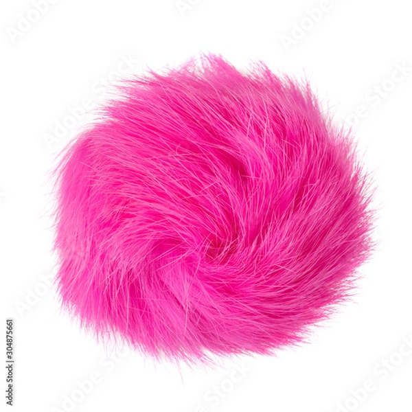 Obraz Close up of pink rabbit fur pompom isolated on white background