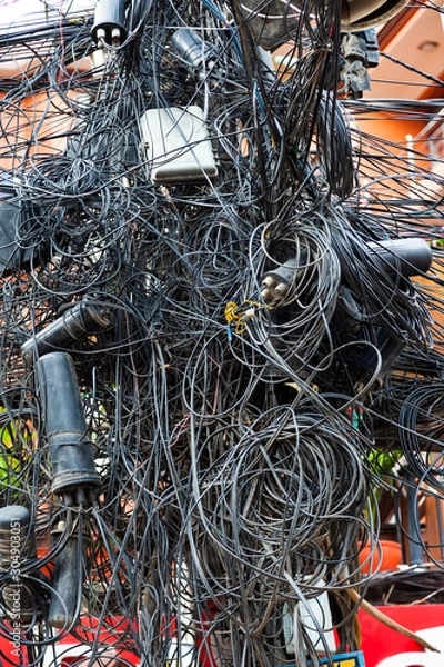 Obraz Unorganized electrical cable in Kathmandu.